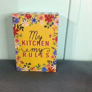 spring Printemps my kitchen my rules block sign around 3 1/2 x 5